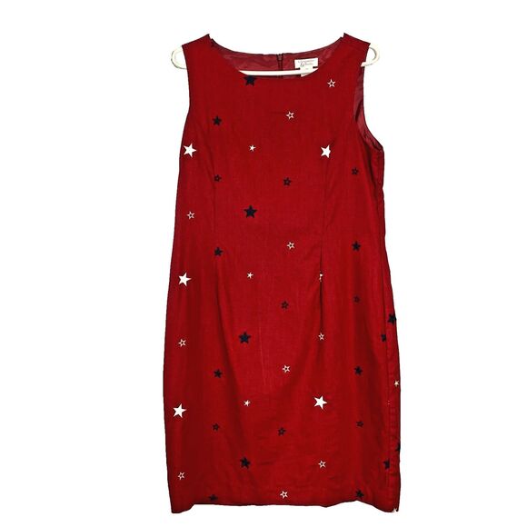 Christopher & Banks Size 12 Red Linen Cotton Shift Dress 4th July Stars USA - Picture 1 of 6